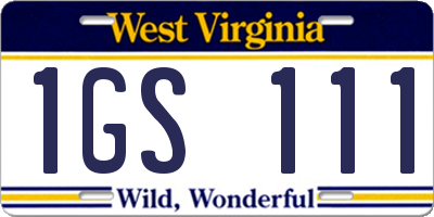 WV license plate 1GS111
