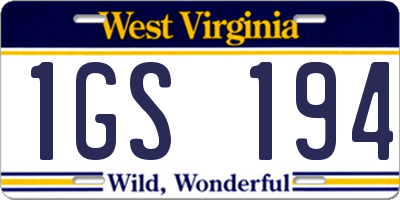 WV license plate 1GS194