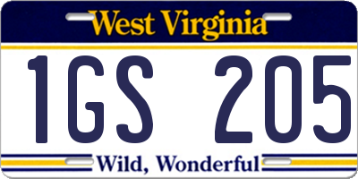 WV license plate 1GS205