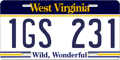 WV license plate 1GS231