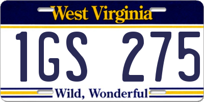 WV license plate 1GS275