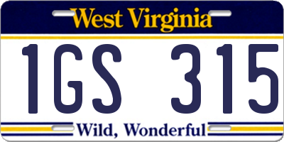 WV license plate 1GS315