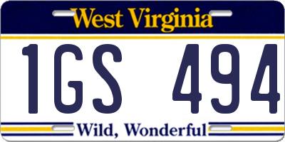 WV license plate 1GS494