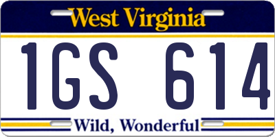 WV license plate 1GS614