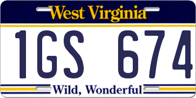 WV license plate 1GS674