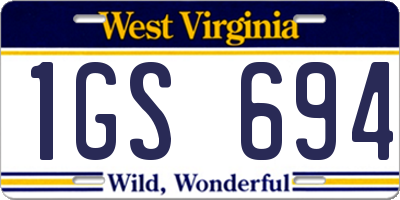 WV license plate 1GS694
