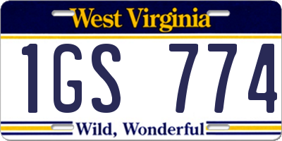 WV license plate 1GS774