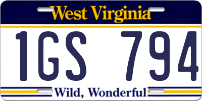 WV license plate 1GS794
