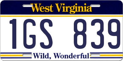WV license plate 1GS839