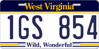 WV license plate 1GS854