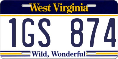 WV license plate 1GS874