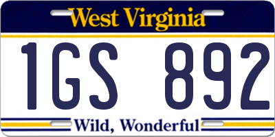 WV license plate 1GS892