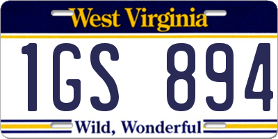 WV license plate 1GS894