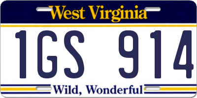 WV license plate 1GS914