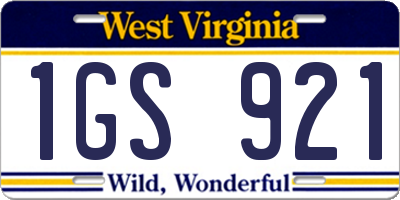 WV license plate 1GS921