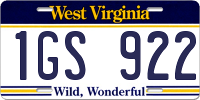 WV license plate 1GS922