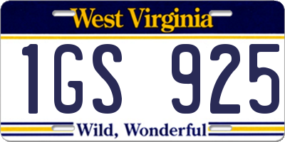 WV license plate 1GS925