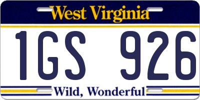 WV license plate 1GS926