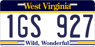 WV license plate 1GS927