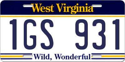 WV license plate 1GS931