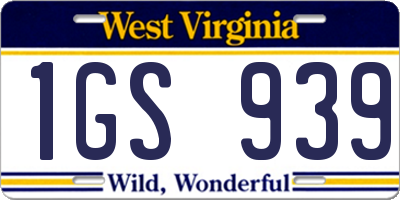 WV license plate 1GS939