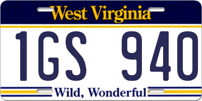 WV license plate 1GS940