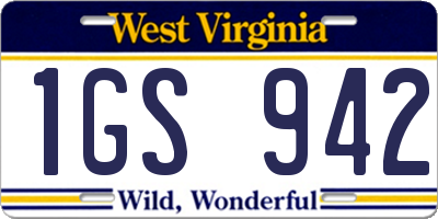 WV license plate 1GS942
