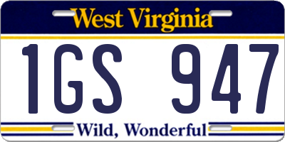 WV license plate 1GS947