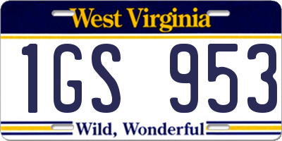 WV license plate 1GS953