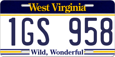 WV license plate 1GS958