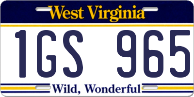 WV license plate 1GS965