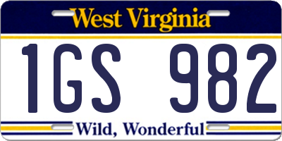 WV license plate 1GS982
