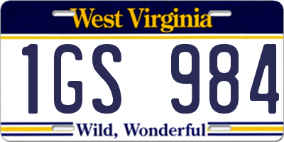 WV license plate 1GS984