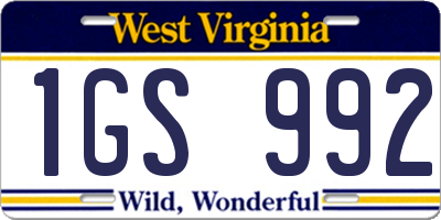 WV license plate 1GS992