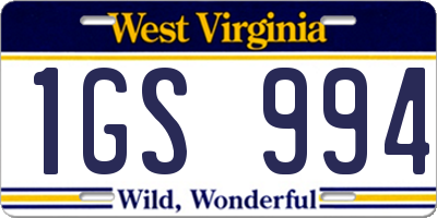 WV license plate 1GS994