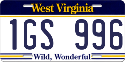 WV license plate 1GS996