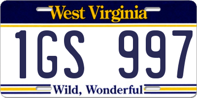 WV license plate 1GS997