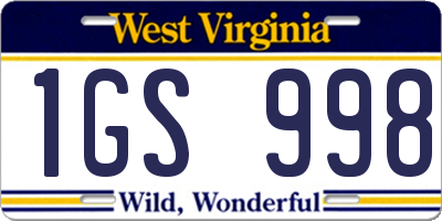 WV license plate 1GS998