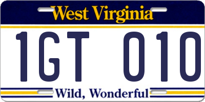 WV license plate 1GT010
