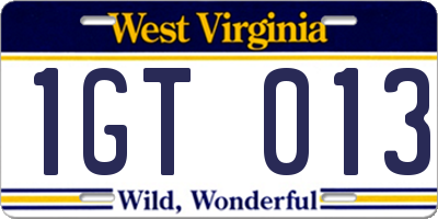 WV license plate 1GT013