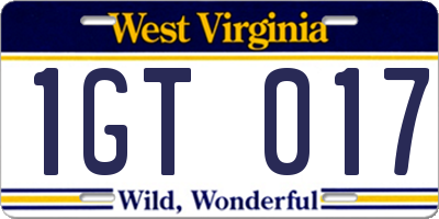WV license plate 1GT017