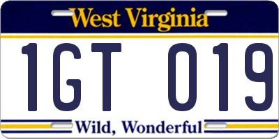 WV license plate 1GT019