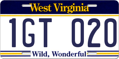 WV license plate 1GT020