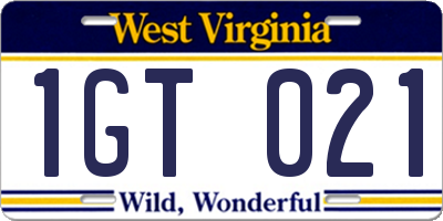WV license plate 1GT021