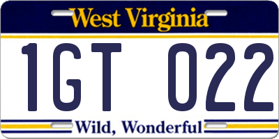 WV license plate 1GT022