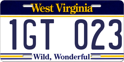 WV license plate 1GT023