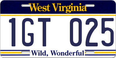 WV license plate 1GT025