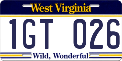WV license plate 1GT026