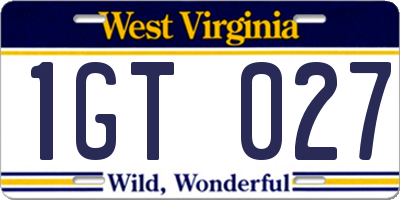 WV license plate 1GT027
