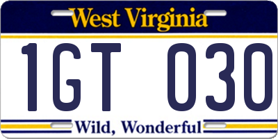 WV license plate 1GT030